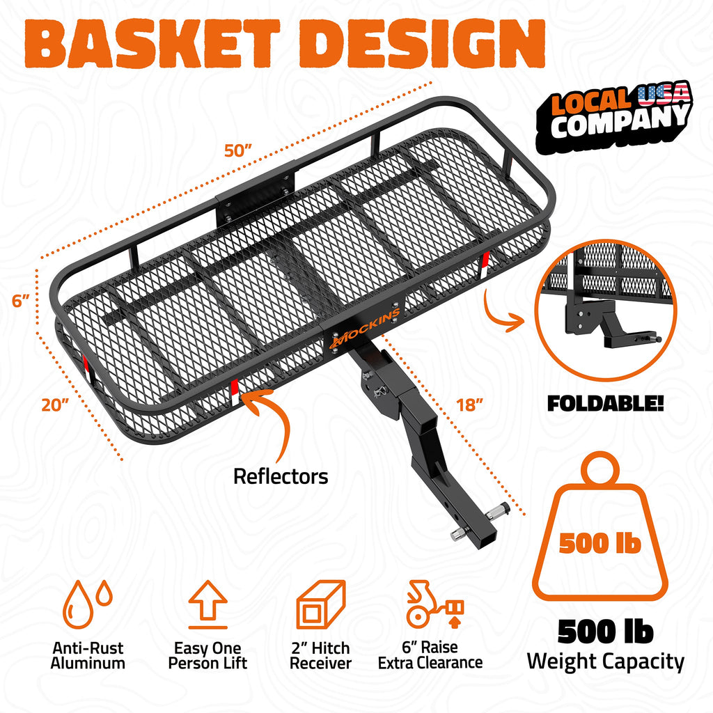 50"x20"x6" Hitch Carrier with 6" Shank Rise & 18 Cu Ft Cargo Bag
