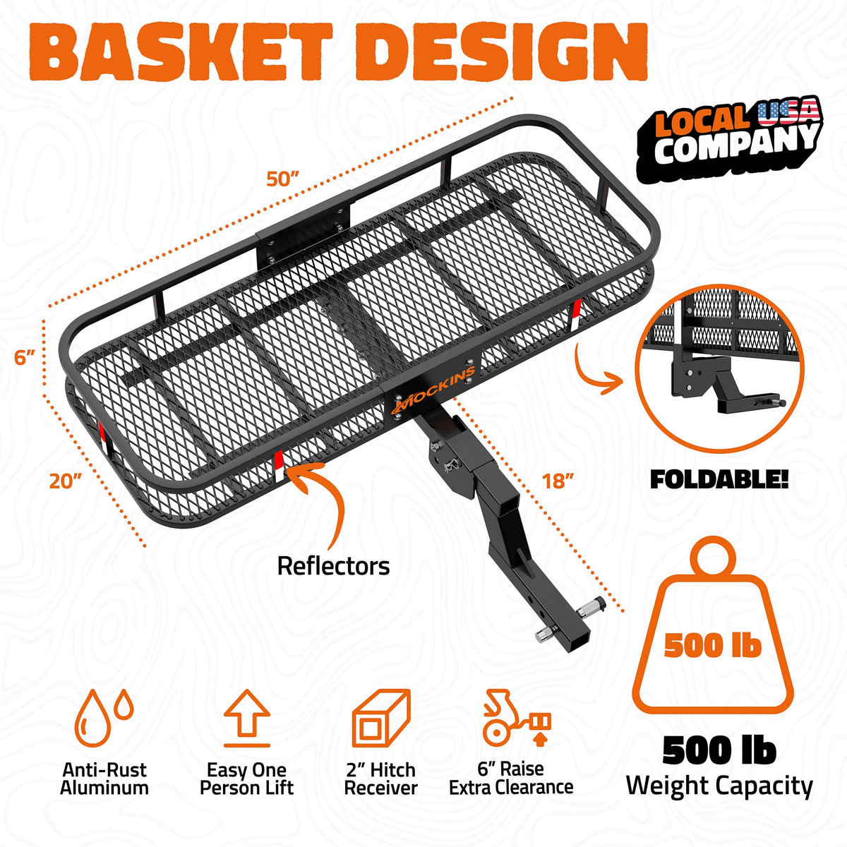 50"x20"x6" Hitch Carrier with 6" Shank Rise & 18 Cu Ft Cargo Bag