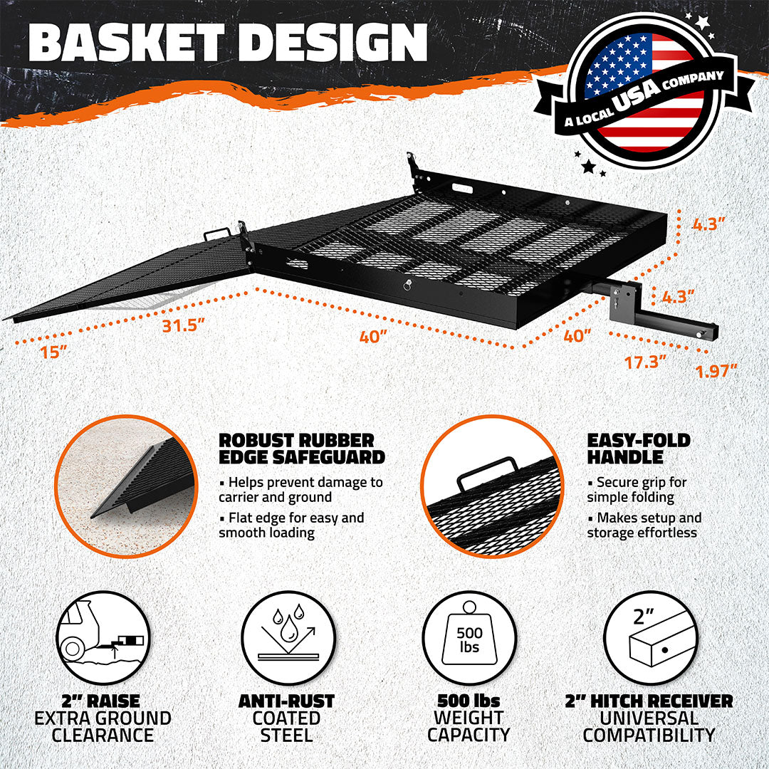 40"x40"x4" Square Wheelchair Hitch Carrier with Ramp