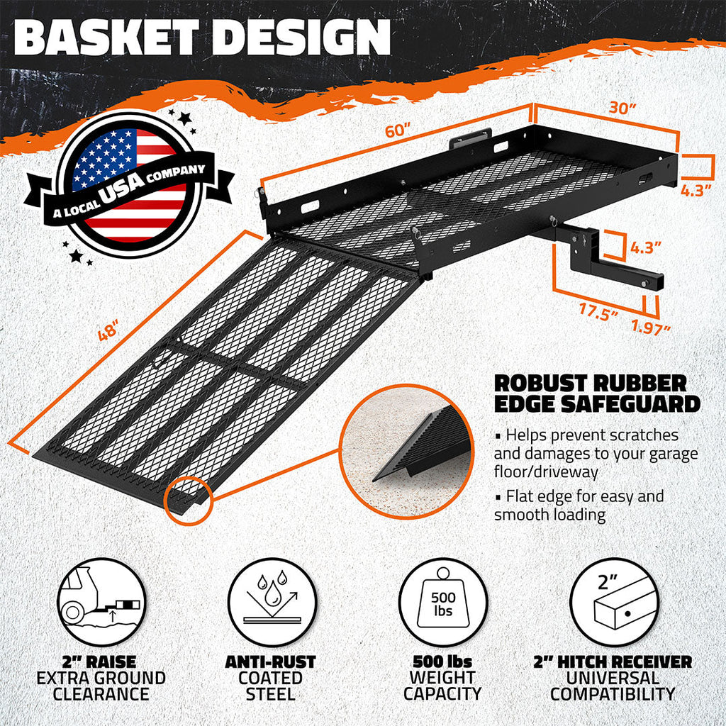 60"x30"x5" Wheelchair Hitch Carrier with Ramp