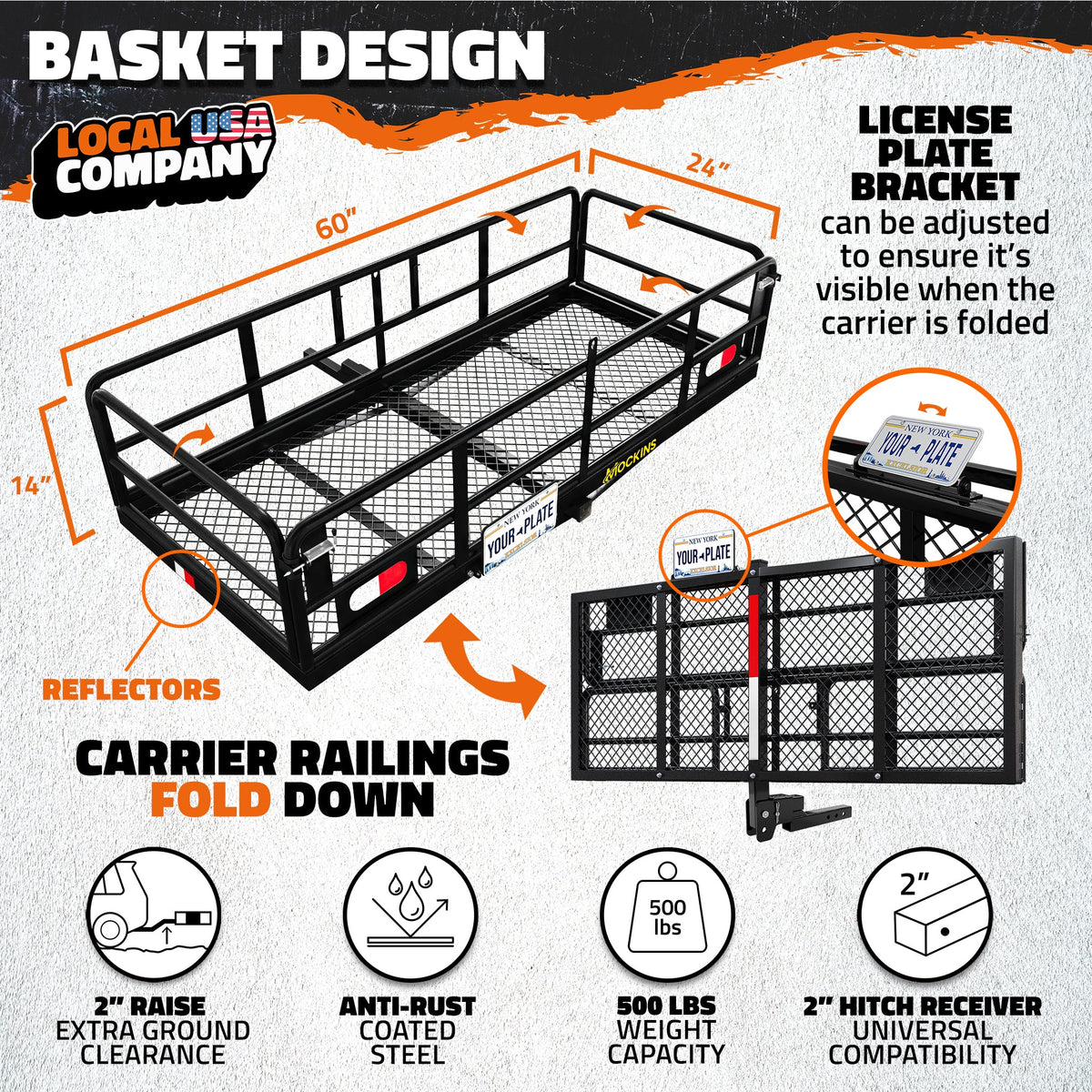 60"x24"x14" High Rail Hitch Carrier & 30 Cu Ft Cargo Bag