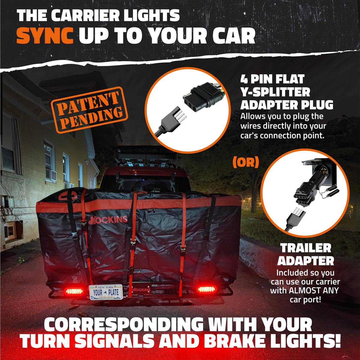 70"x30"x6" XL Hitch Carrier + Rear Lights & 40 Cu Ft Cargo Bag