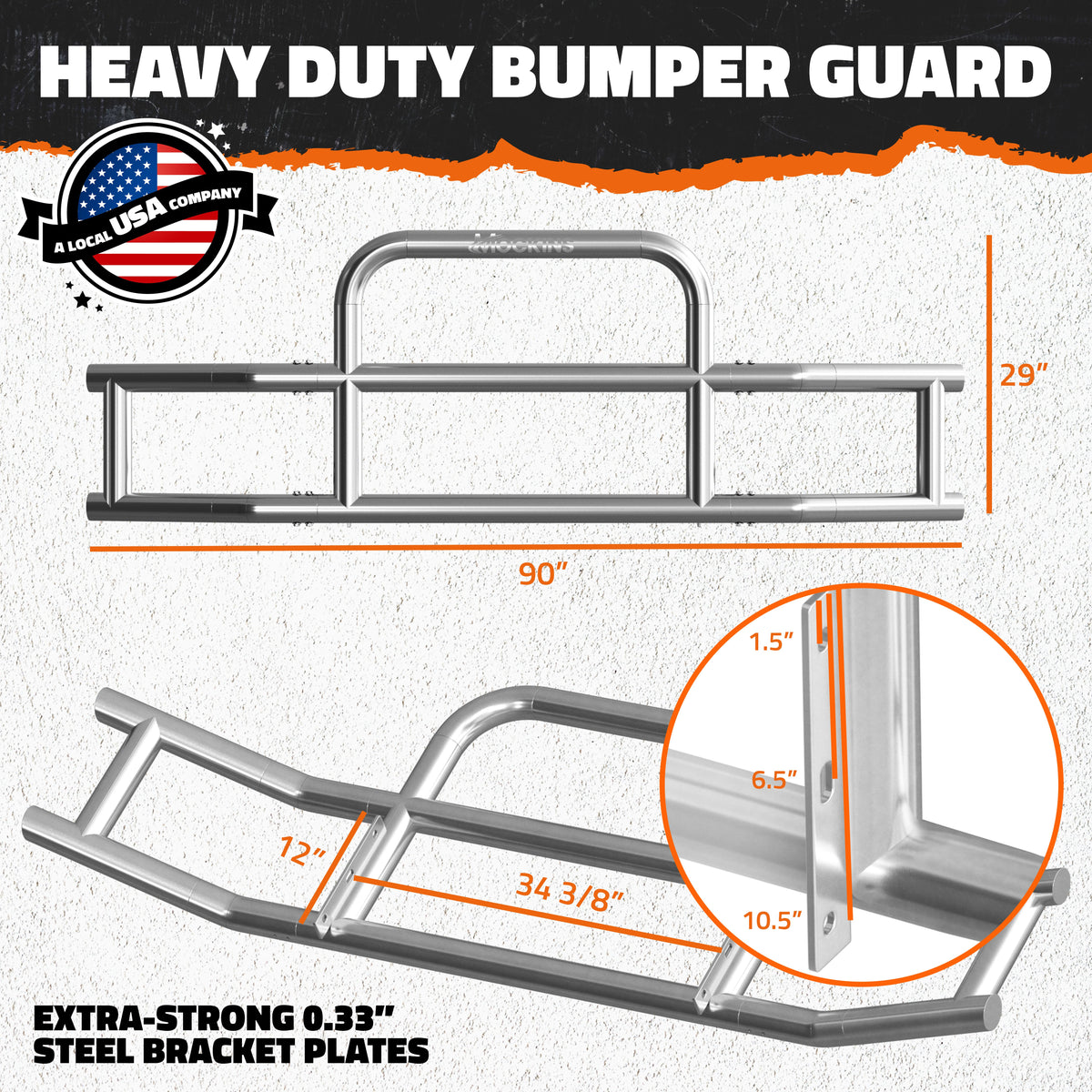 90"x11.5"x29" Semi Truck Front Bumper Guard