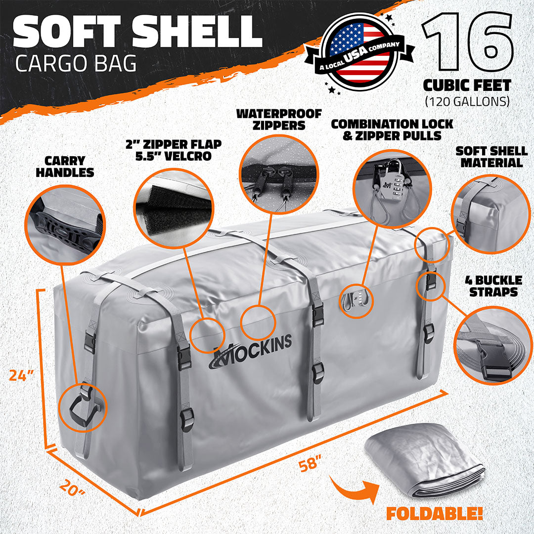 16 Cu Ft. Gray Waterproof Car Carrier Cargo Bag (58"x20"x24")