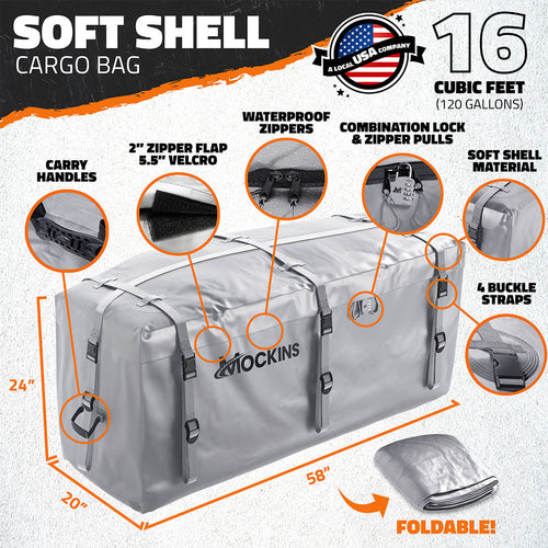 16 Cu Ft. Gray Waterproof Car Carrier Cargo Bag (58"x20"x24")