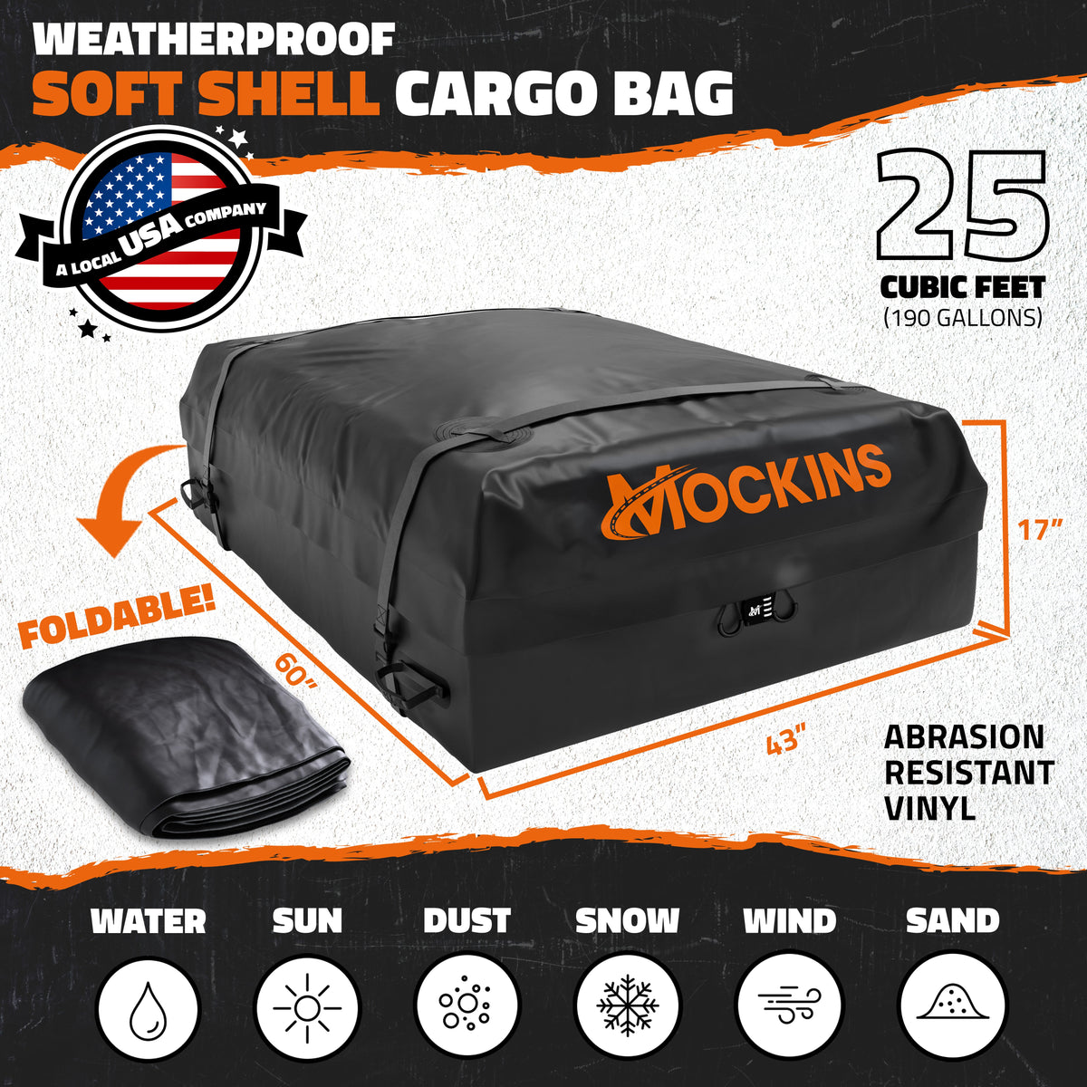 25 Cu Ft Rooftop Bag 60"x43"x17"