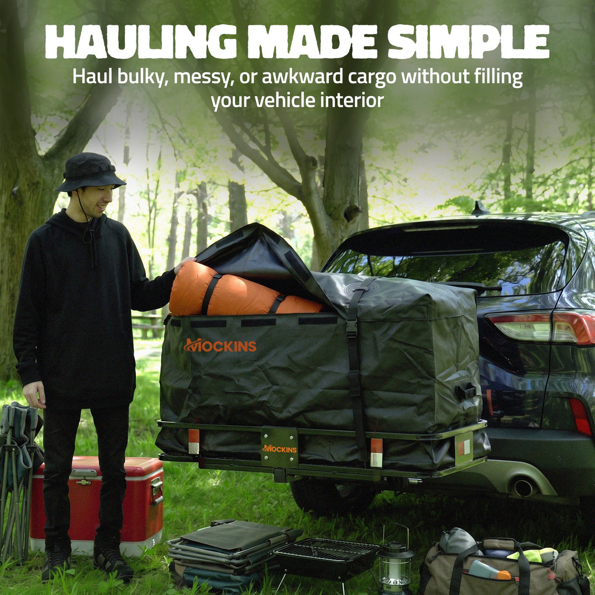 50"x20"x6" Hitch Carrier with 6" Shank Rise & 18 Cu Ft Cargo Bag
