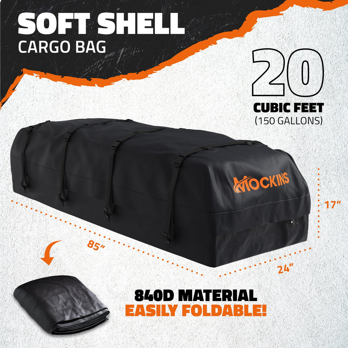 85"x24"x4" Narrow Roof Rack Carrier & 20 Cu Ft Roof Bag