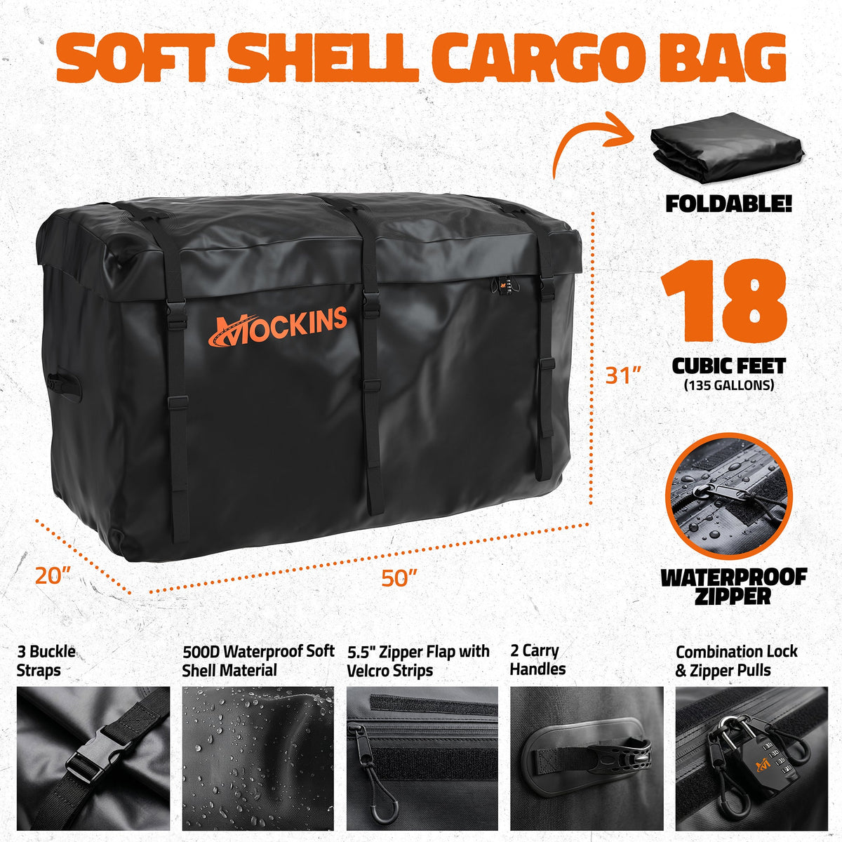 50"x20"x6" Hitch Carrier with 6" Shank Rise & 18 Cu Ft Cargo Bag