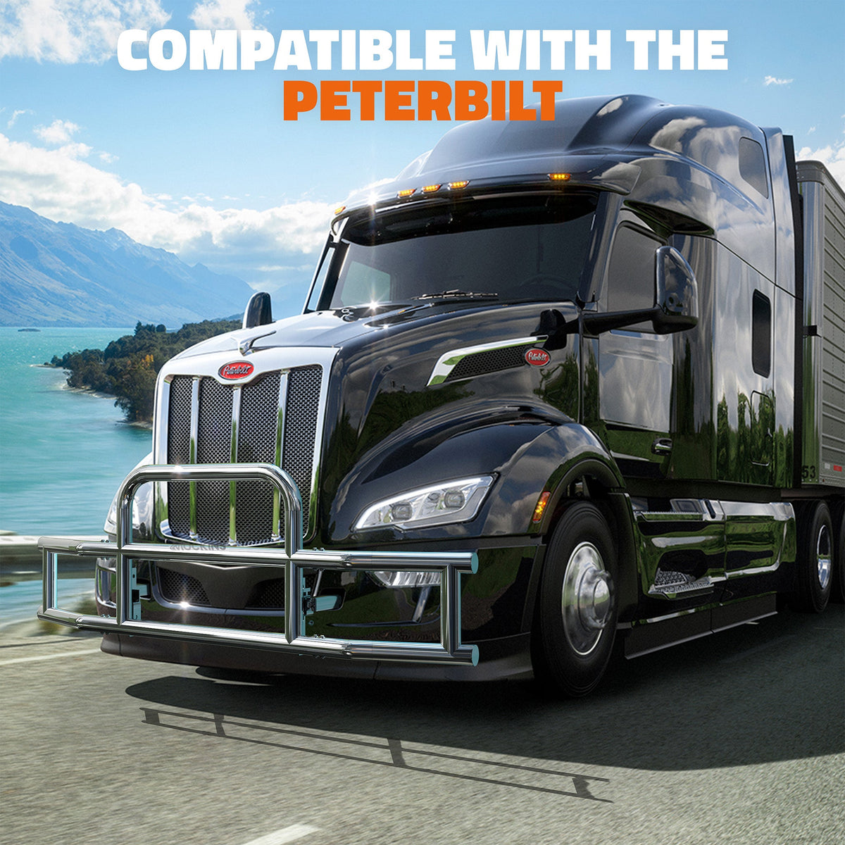 90"x11.5"x29" Front Bumper Guard with Mounting Brackets for Peterbilt 386 / 587 2022-2026