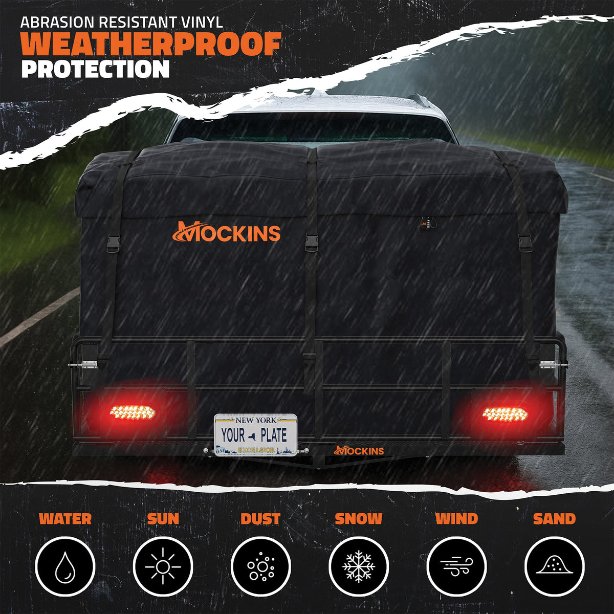 66"x30"x14" XL High Rail Hitch Carrier + Rear Lights & 45 Cu Ft Cargo Bag