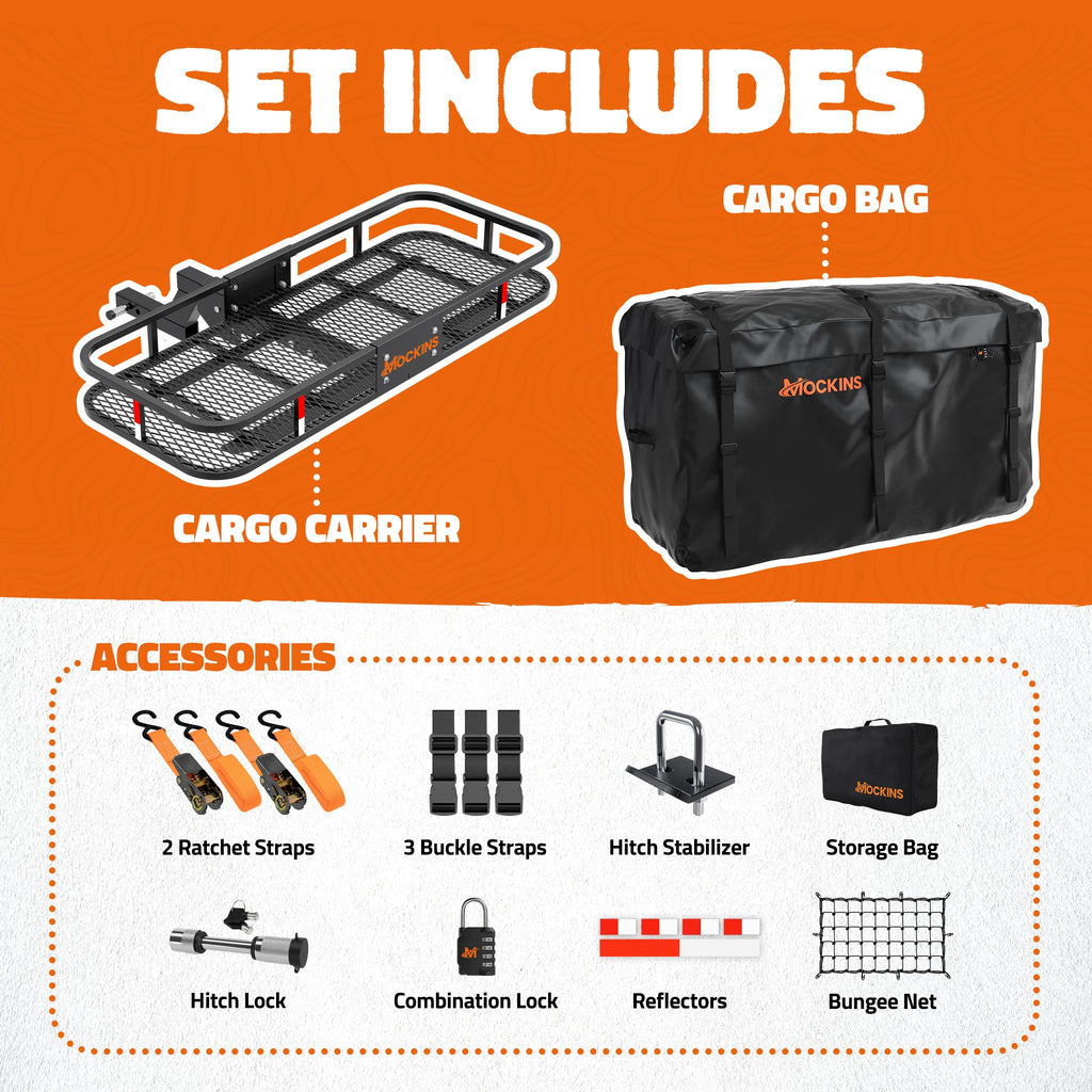 50"x20"x6" Hitch Carrier with 6" Shank Rise & 18 Cu Ft Cargo Bag