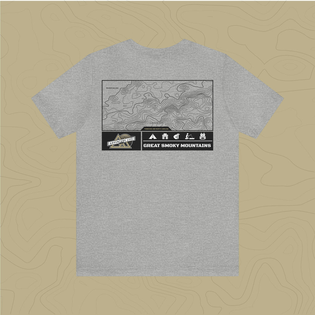 Great Smoky Mountains National Park - Adventure Life Trail Topographic Garment Dyed Tee