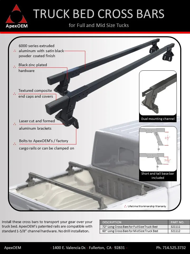 60 inch Cargo Cross Bars for midsize trucks