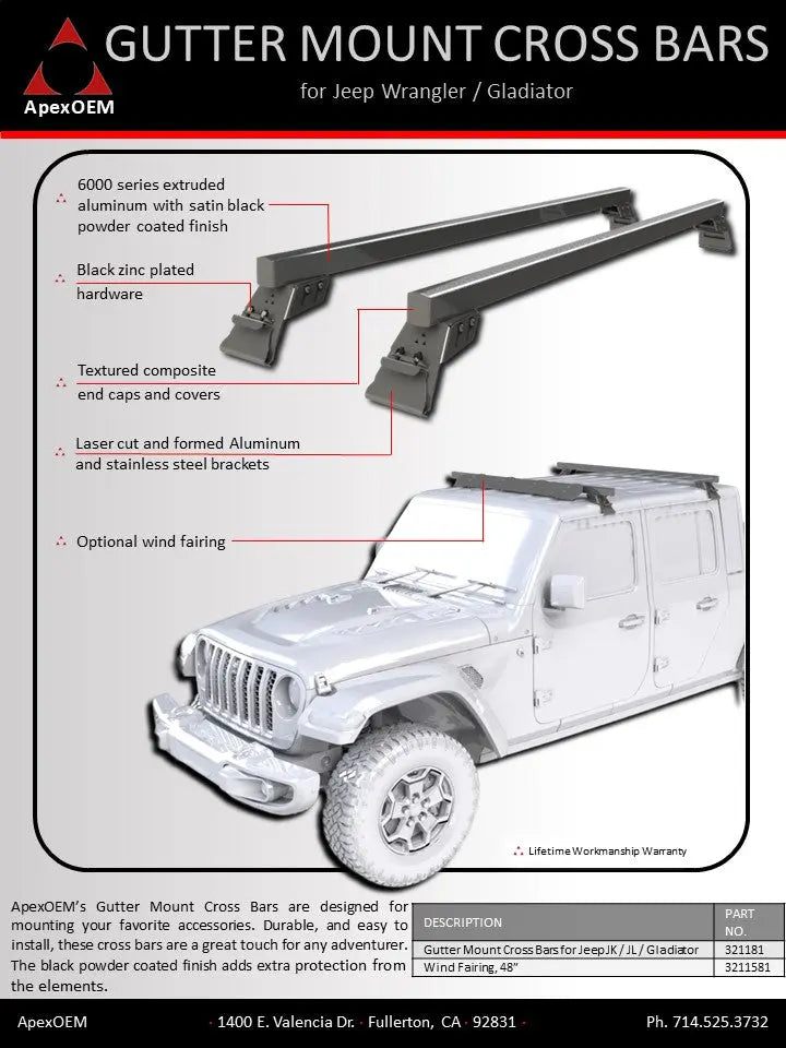 Jeep Gutter Mount Cargo Cross Bars