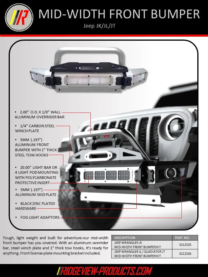 Front Mid-Width Complete Jeep JK Bumper Kit