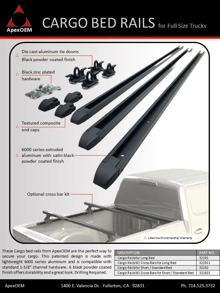 Cargo Bed Rails, Standard & Short Bed