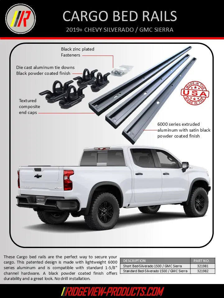 2019+ Chevy Silverado / GMC Sierra Cargo Bed Rails