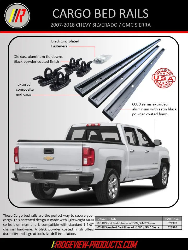 2007-2018 Chevy Silverado / GMC Sierra Cargo Bed Rails