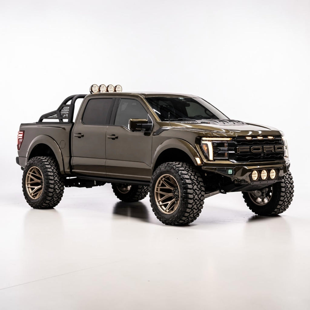 F150 ALUMINUM CHASE RACK 2021-2027 WITH (4) 6” LED FLOOD LIGHTS bed cage