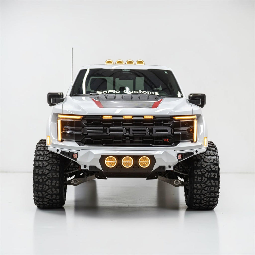 FORD F-150 RAPTOR AND RAPTOR R 2021-2027 BAJA STEEL BUMPER WITH 3 CENTER LED LIGHTS and Skid Plate