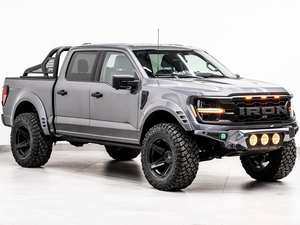 F150 ALUMINUM CHASE RACK 2021-2027 WITH (4) 6” LED FLOOD LIGHTS bed cage