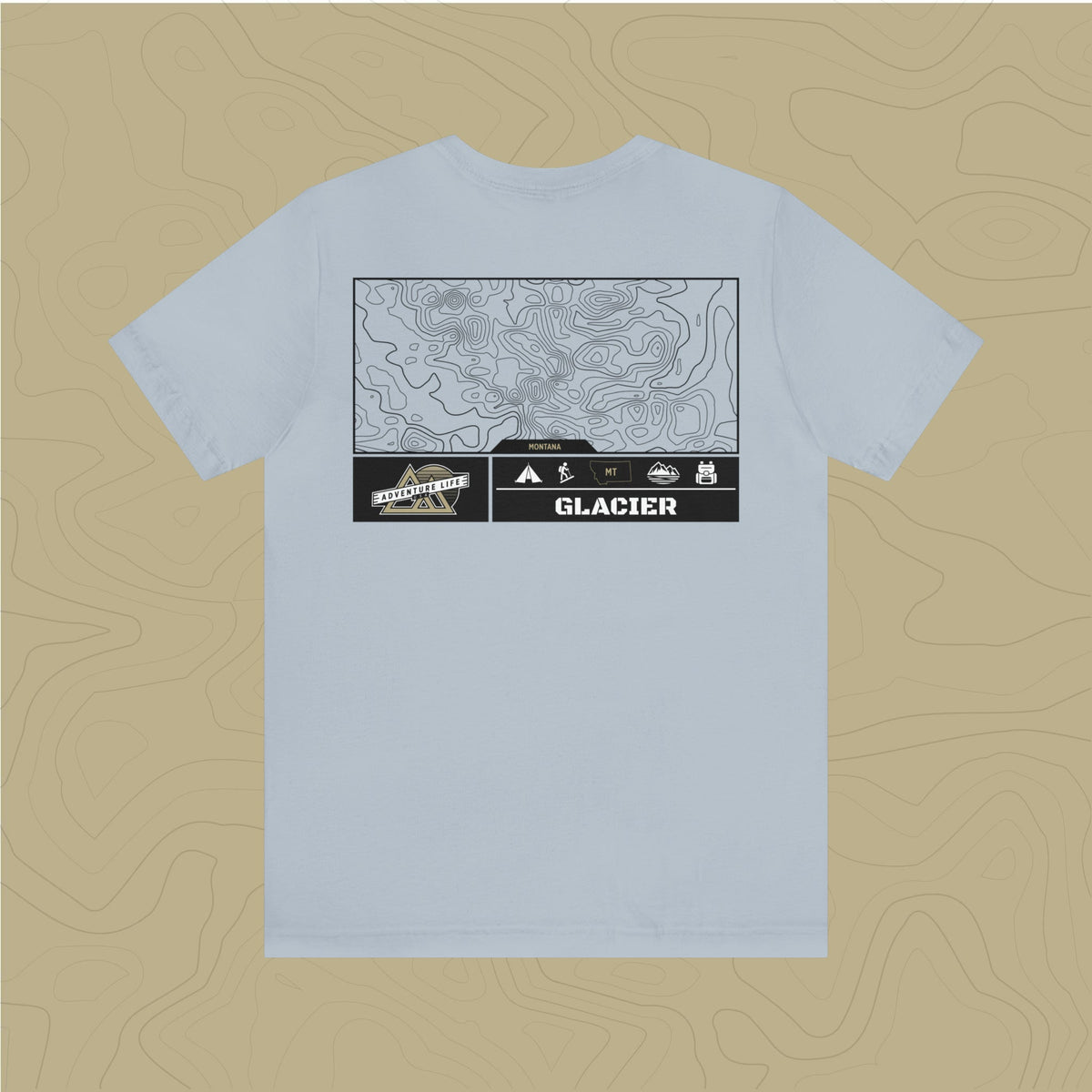 Glacier National Park - Adventure Life Trail Topographic Garment Dyed Tee