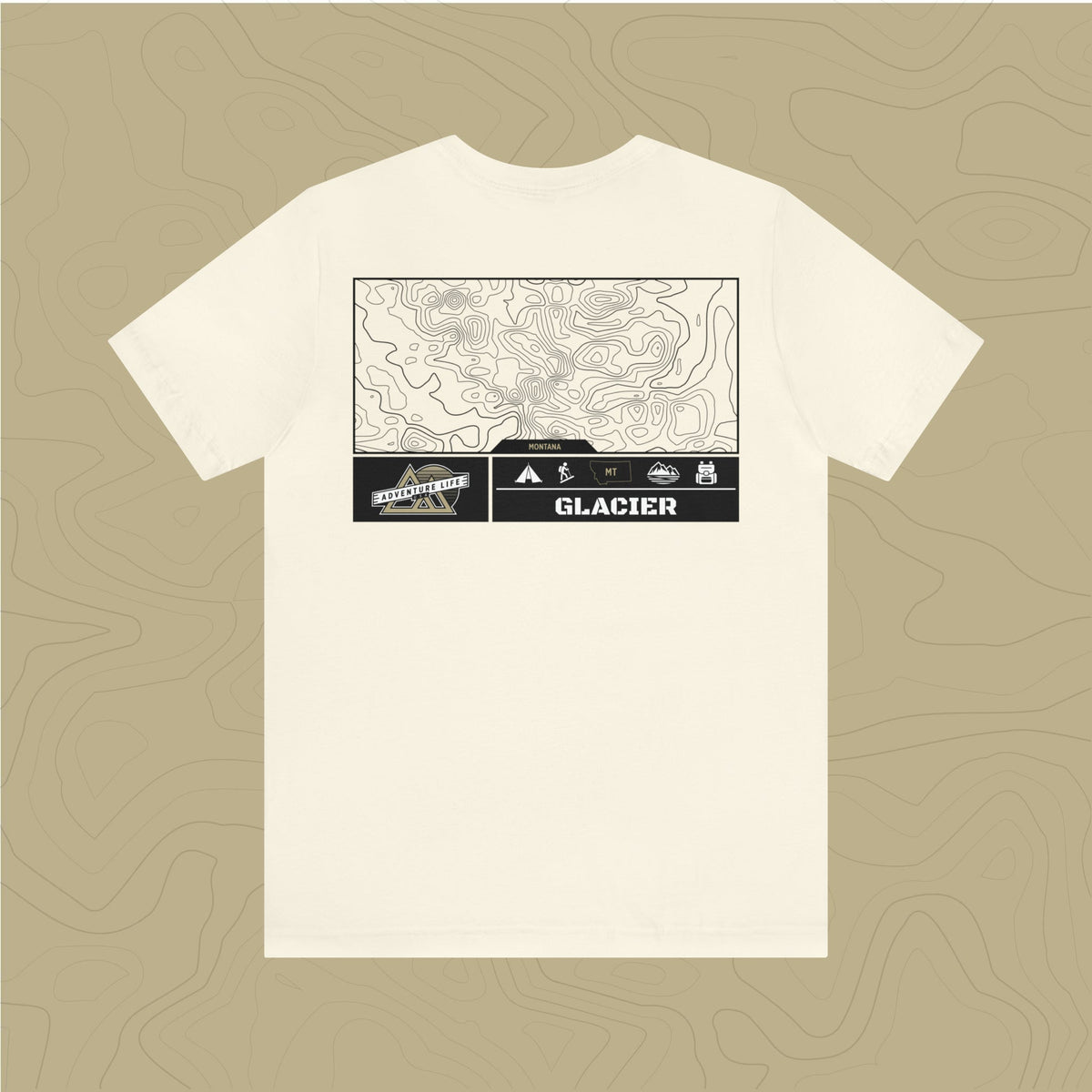 Glacier National Park - Adventure Life Trail Topographic Garment Dyed Tee