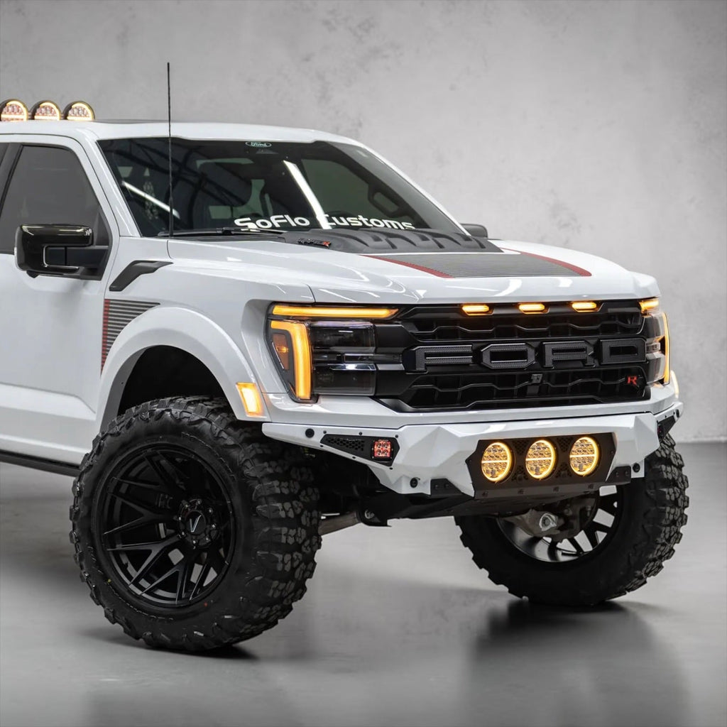 FORD F-150 RAPTOR AND RAPTOR R 2021-2027 BAJA STEEL BUMPER WITH 3 CENTER LED LIGHTS and Skid Plate