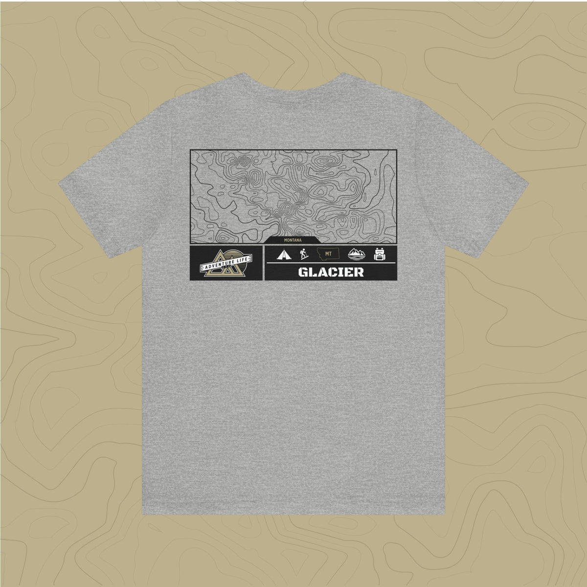 Glacier National Park - Adventure Life Trail Topographic Garment Dyed Tee