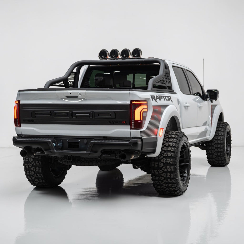 F150 ALUMINUM CHASE RACK 2021-2027 WITH (4) 6” LED FLOOD LIGHTS bed cage