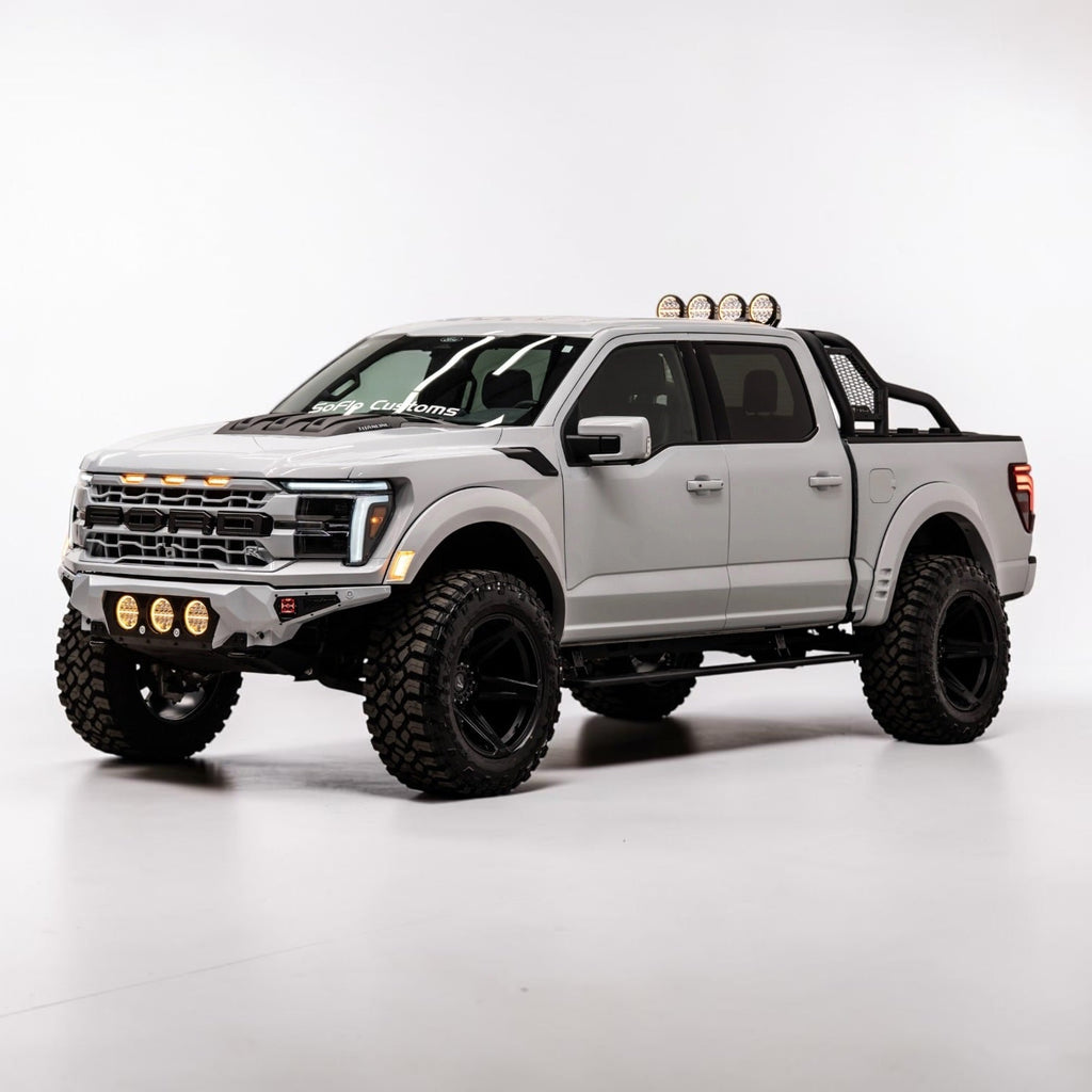 F150 ALUMINUM CHASE RACK 2021-2027 WITH (4) 6” LED FLOOD LIGHTS bed cage
