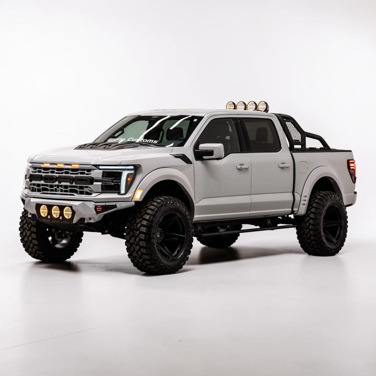 F150 ALUMINUM CHASE RACK 2021-2027 WITH (4) 6” LED FLOOD LIGHTS bed cage