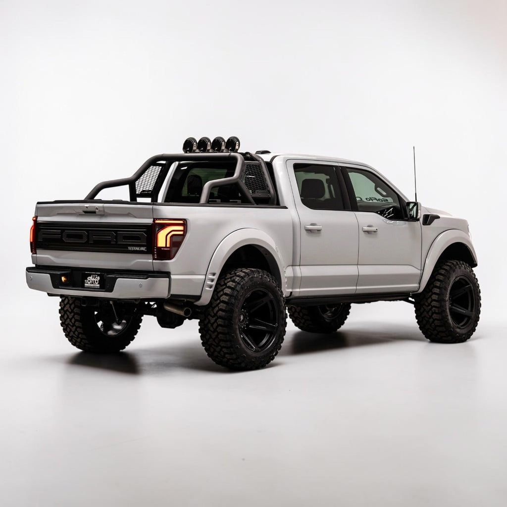 F150 ALUMINUM CHASE RACK 2021-2027 WITH (4) 6” LED FLOOD LIGHTS bed cage