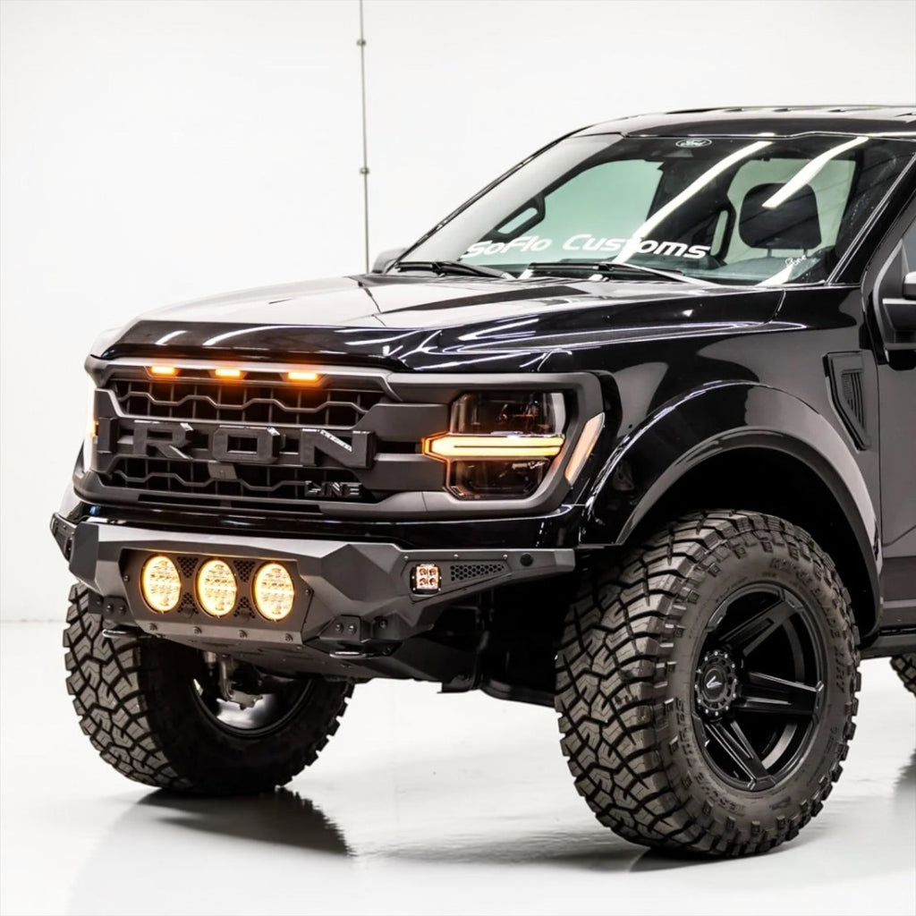 FORD F-150 LARIAT AND XLT 2021-2026 BAJA STEEL BUMPER WITH 3 CENTER LED LIGHTS and Skid Plate