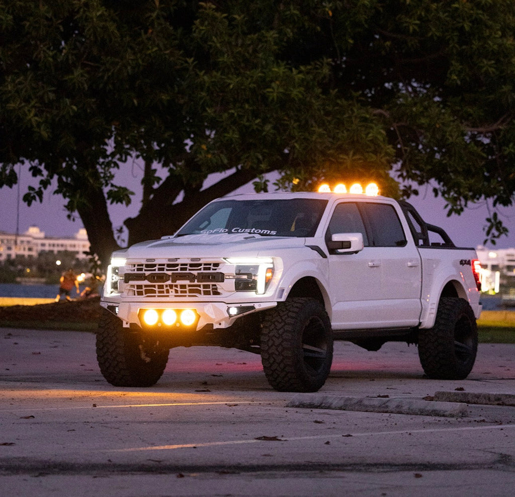 F150 ALUMINUM CHASE RACK 2021-2027 WITH (4) 6” LED FLOOD LIGHTS bed cage