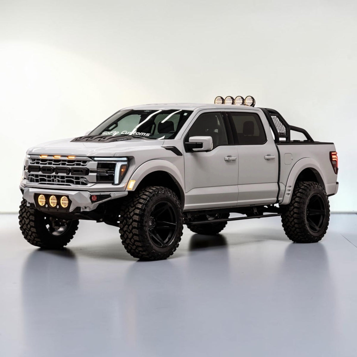 F150 ALUMINUM CHASE RACK 2021-2027 WITH (4) 6” LED FLOOD LIGHTS bed cage