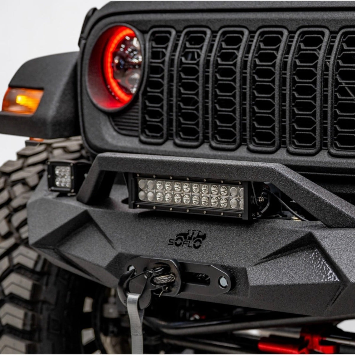 Jeep Gladiator Front Bumper Stubby 2020-2027 with Cube Lights and Light Bar