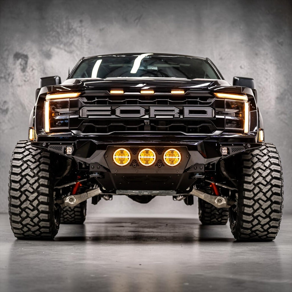 FORD F-150 RAPTOR AND RAPTOR R 2021-2027 BAJA STEEL BUMPER WITH 3 CENTER LED LIGHTS and Skid Plate