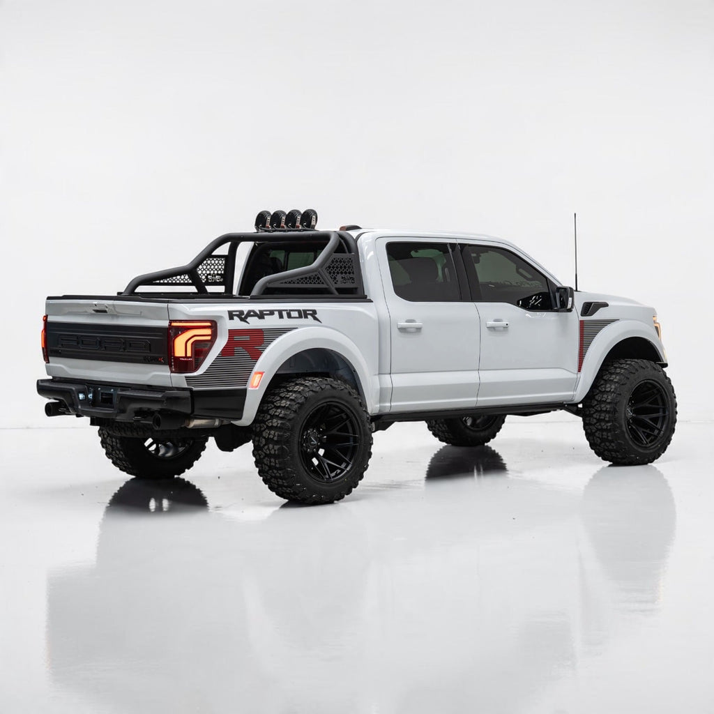 F150 ALUMINUM CHASE RACK 2021-2027 WITH (4) 6” LED FLOOD LIGHTS bed cage