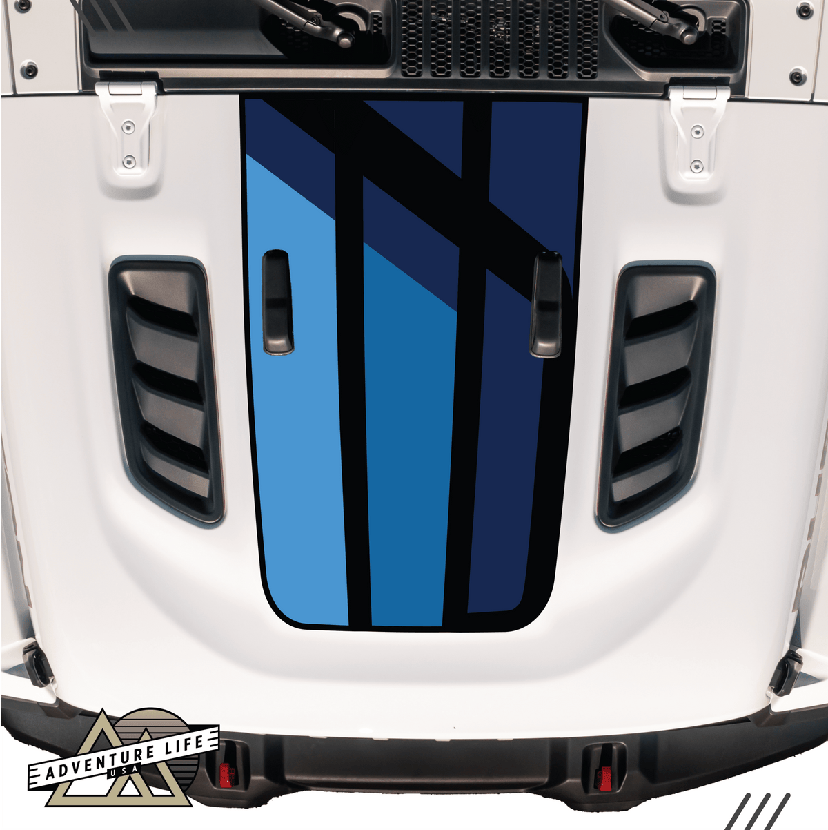 Retro Blue Stripe Hood Graphic for RUBICON | Inspired by the J6 Honcho – 4-Color Fade Edition