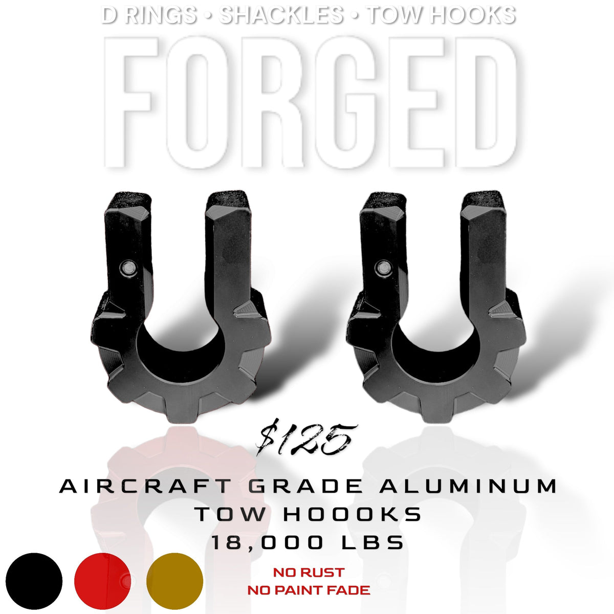 BLACK FORGED D RINGS 18,000lbs TOW HOOKS