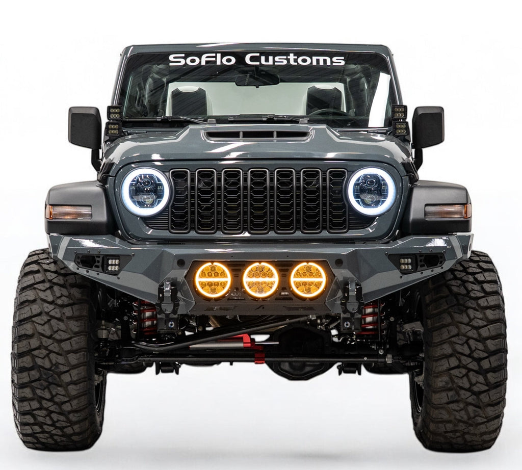 Jeep Wrangler Baja Steel Front Bumper with 3 LED Lights 2018-2027
