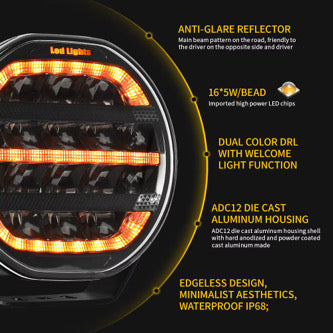 Shoreline Offroad Pro Series Bright White LED 7” Pods with Amber DRL