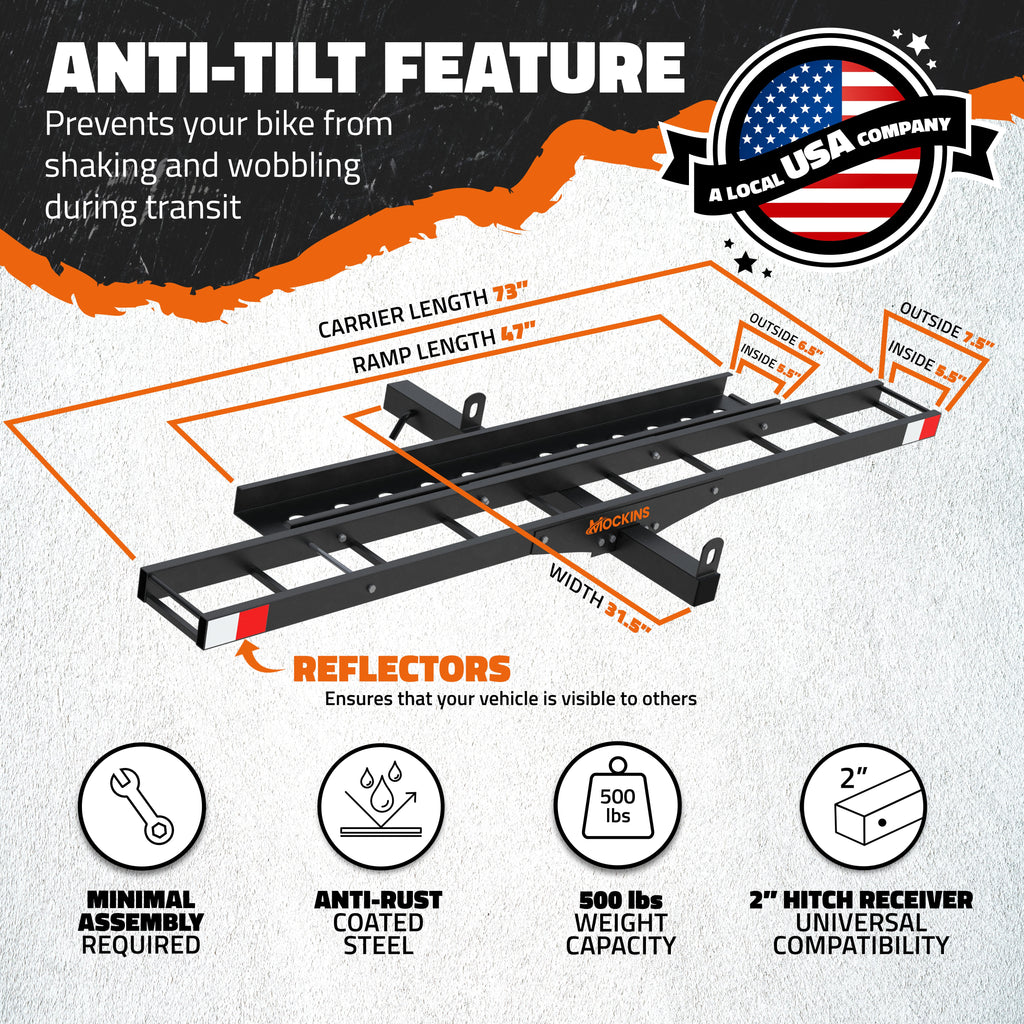 73" Hitch Motorbike Carrier with Loading Ramp