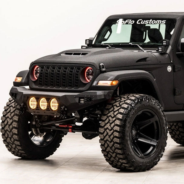 Jeep Wrangler Baja Steel Front Bumper with 3 LED Lights 2018-2027